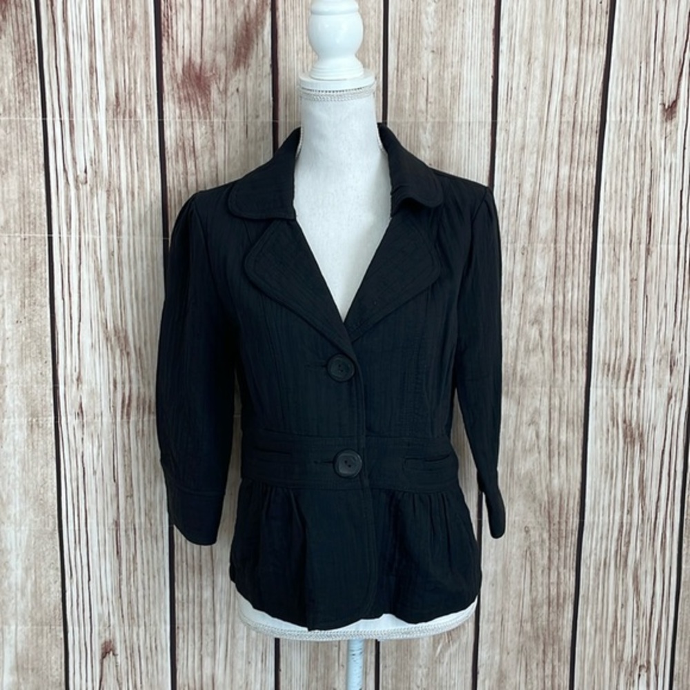 Ambition Black Soft Semi-Fitted Cotton Blazer w/Oversized Buttons Large